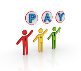 Fototapeta premium Colorful 3d small people with bunner PAY in hands.