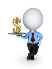 3d small person with a golden dollar sign.