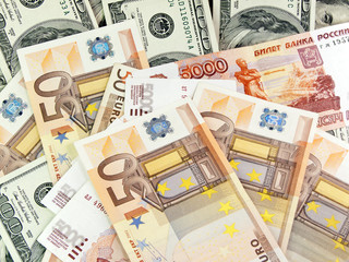 Obraz na płótnie Canvas Dolarów i euro, ruble