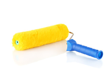 bright paint roller isolated on white