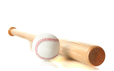 baseball ball and bat isolated on white