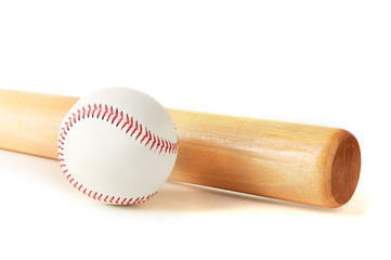 baseball ball and bat isolated on white