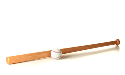 baseball ball and bat isolated on white