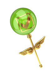 Magic wand with tick mark.