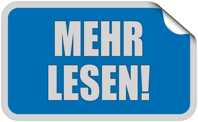 Sticker blau eckig curl oben MEHR LESEN!