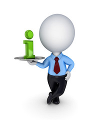 3d small person with an Info symbol on a dish.