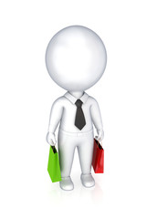 3d small person with a colorful packets.