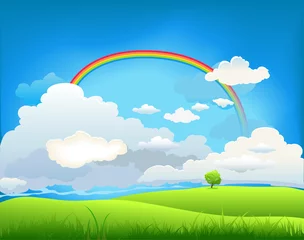Poster Zomerlandschap met een regenboog © paprika