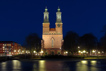 Fototapeta na wymiar Night view on Cloisters Church (Klosters kyrka) in Eskilstuna