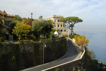 Beautiful terrace over the bay of Naples in Sorrento  Italy
