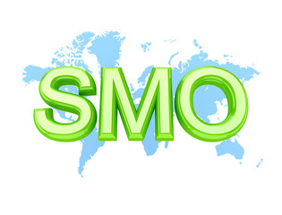 Green word SMO and world's map.