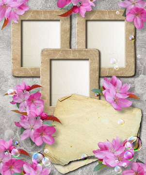 Grunge frame with cherry and paper