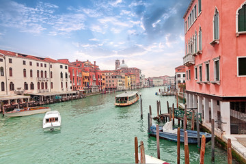 Grand channel in Venice with sailing motor boats