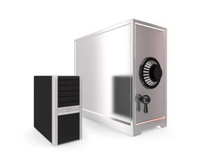 Fototapeta premium Usual computer and computer shape of safe.