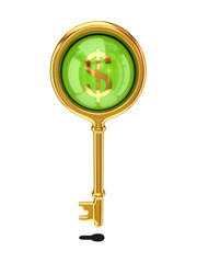 Vintage golden key with a dollar sign.