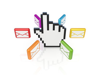 Colorful envelopes around large cursor.