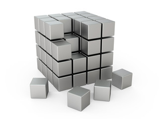 Metal cubes on a white background