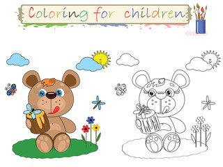 Coloring for children , cute brown bear