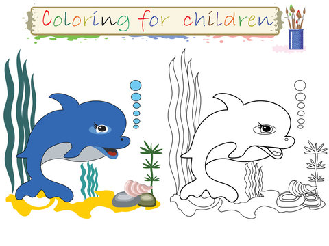 Coloring for children ,cute dolphin.