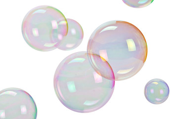 Soap bubbles over white background