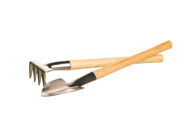 Garden rake and spade