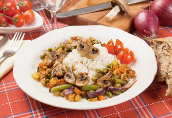 Portabello mushrooms with rice and vegetables