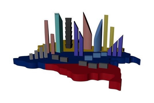abstract skyscrapers on Colombia map flag illustration