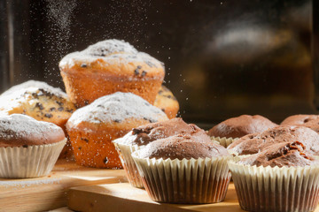 Falling sugar on vanilla muffins