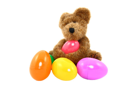 Teddy Bear With Colorful Easter Eggs