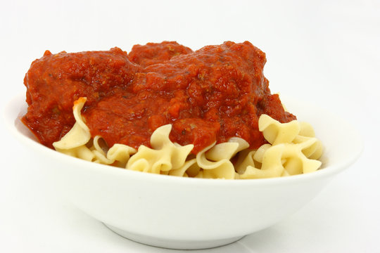 White Bowl With Pasta And Red Sauce