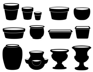 Flowerpots, Pottery. Clay pots, planters, pans, jar, vase, urns