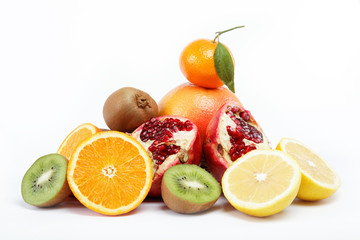 tropical fruits on a white background.