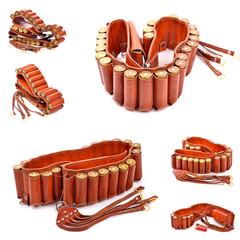 Old leather bandolier on a white background,collage