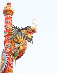 Chinese style dragon statue againt blue sky