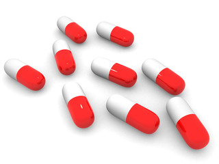 Pills on white background