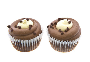 Belgian Chocolate Cupcakes over white background