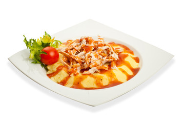 Puree with chicken and sause