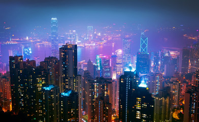 Vue de nuit sur Hong Kong