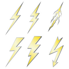 Gold Lightning bolt with silver margins set on white