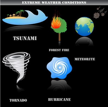 Extreme weather icons set isolated on black