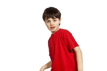 Portrait of adorable little boy, isolated on white background