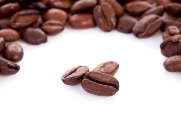 Roasted coffee beans in closeup