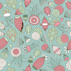 seamless pattern with whimsical flowers