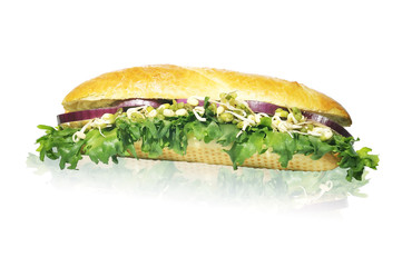 sandwich with lettuce red onion and sprouted green gram