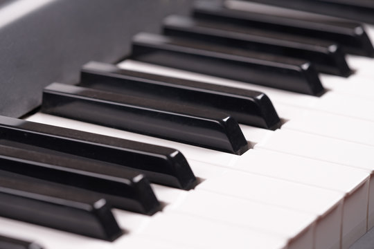 Close-up of a piano keyboard