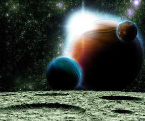 Obraz premium View of the Universe from the moon's surface. Abstract illustrat