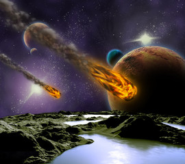 Attack of the asteroid on the planet in the universe. Abstract i