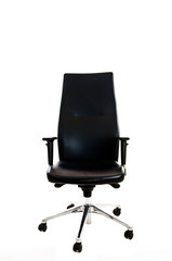 Black leather office armchair isolated on white background
