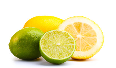 Naklejka na ściany i meble Fresh lime and lemon isolated on white