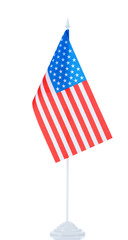 American flag on the stand isolated on white
